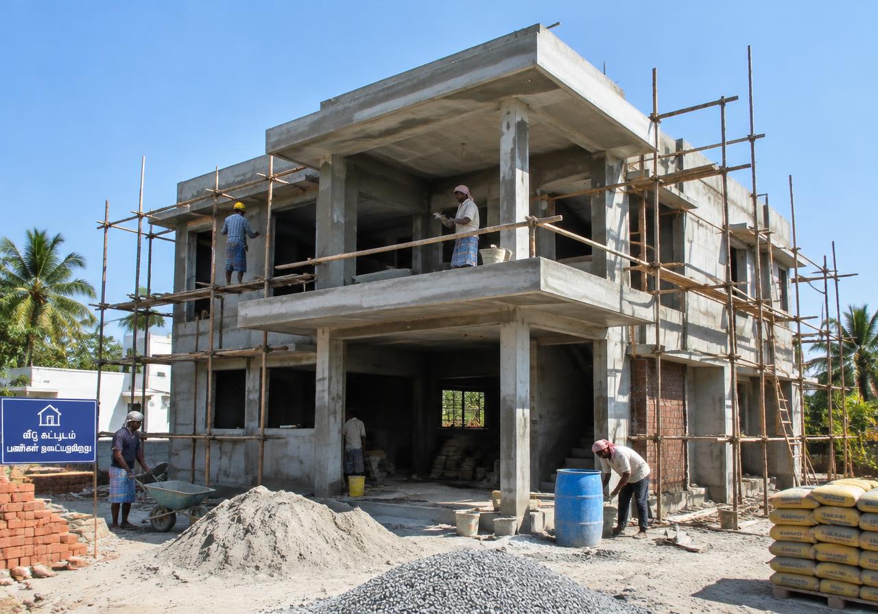 Residential home under construction in Tamil Nadu